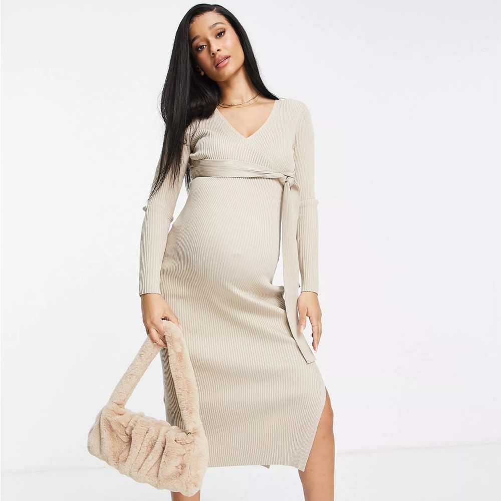 Knitted Midi Dress Wrap Front